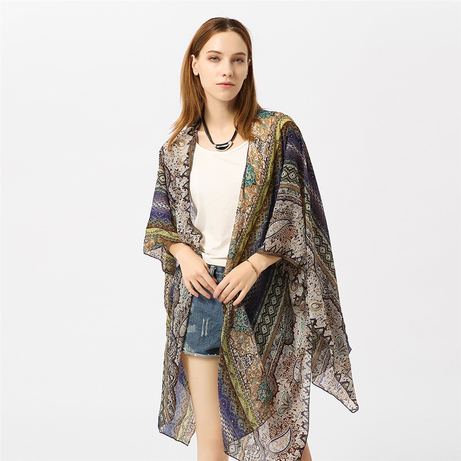 Spring Summer Paisley Pattern Kimono Cardigan Sun Protection Sun Shade Blouse Bella Mia